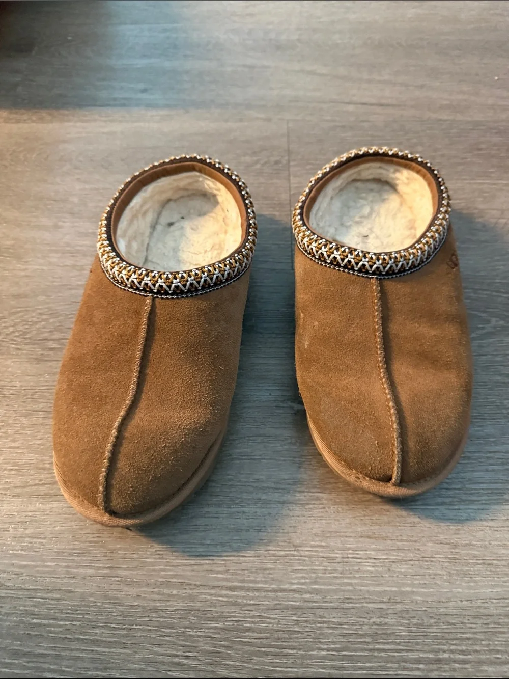UGG Kids Chestnut Suede Slip-On Moccasins with Shearling Collar